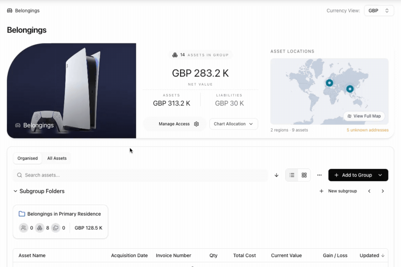 Belongings Dashboard in MyAssets.gif